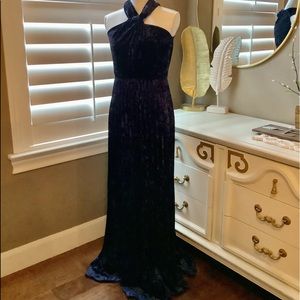 Kobi Halperin blue, crushed velvet, lined, gown 6